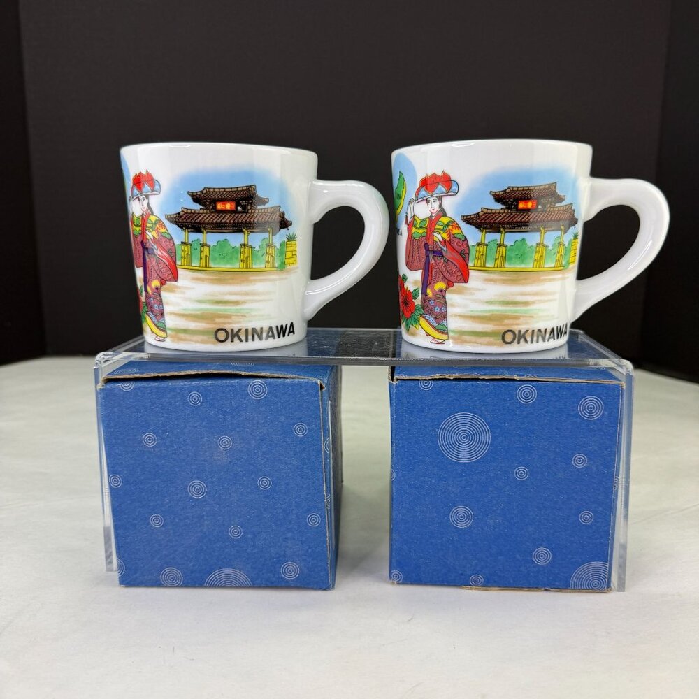 Vintage China Pete's Okinawa Japan Coffee Mugs Set of 2 With Box - Picture 2 of 8
